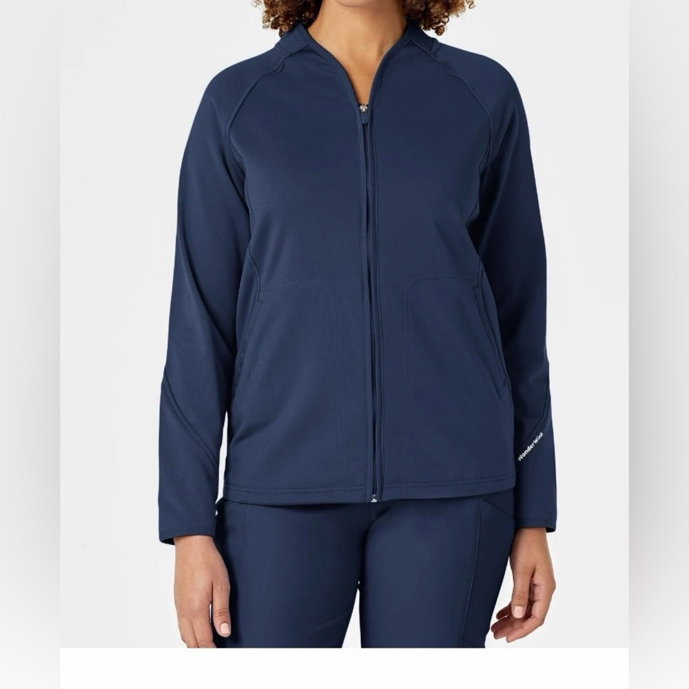WonderWink Layers Women's Fleece Full Zip  Navy Scrub Jacket in Navy M